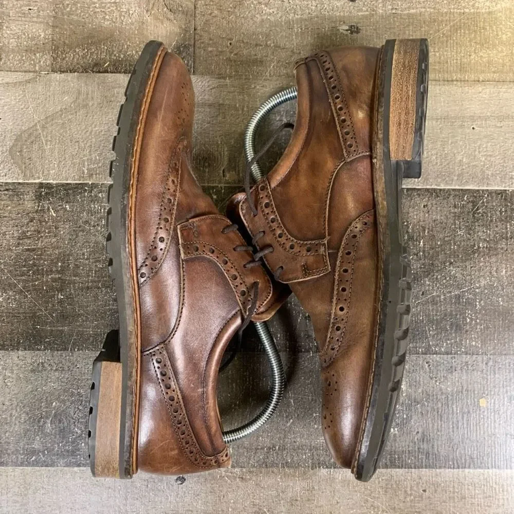 Ecco Men’s Size 43 Lace Up Vitrus Dress Shoes Cognac Brown Leather Round Toe - Picture 8 of 12